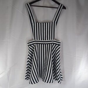 NEW Forever 21 Striped Overall Dress L Large Black White Sleeveless Goth Emo